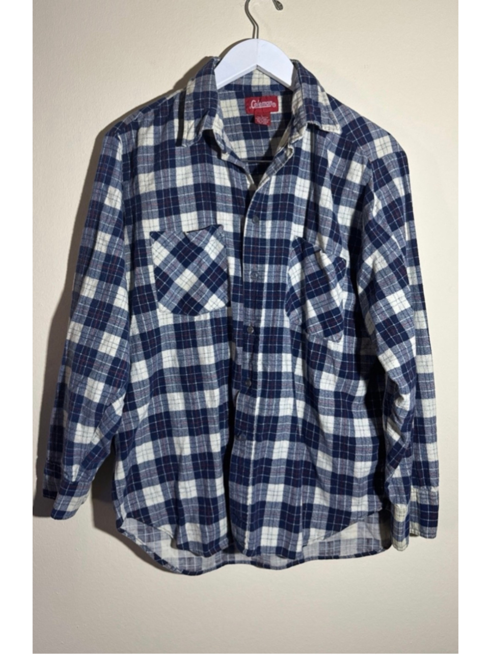 Coleman Flannel Casual Button Down Shirt Size L Blue White Plaid
